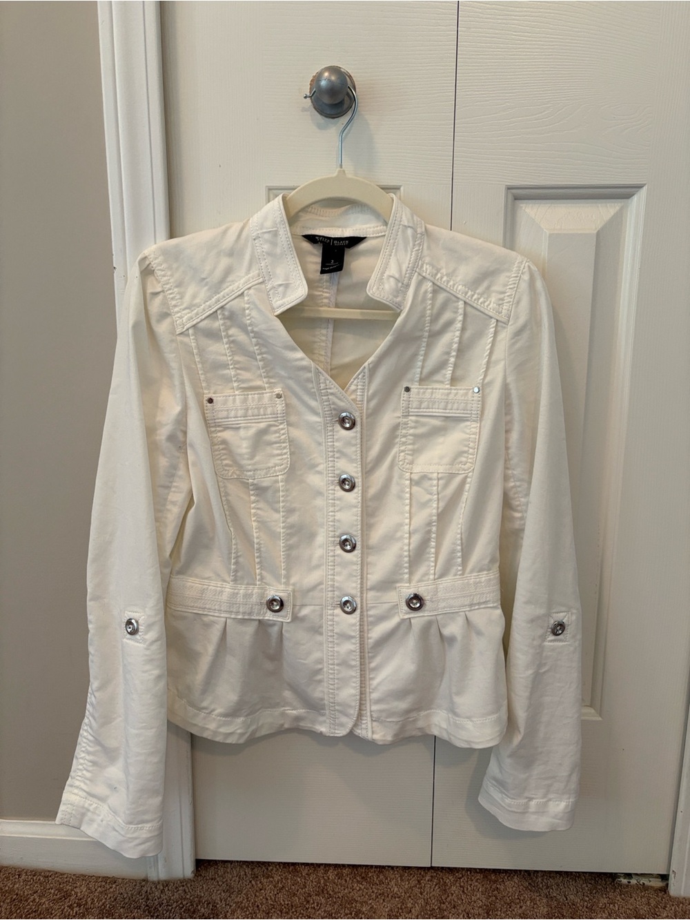 White House Black Market White Button-Front Peplum Jacket